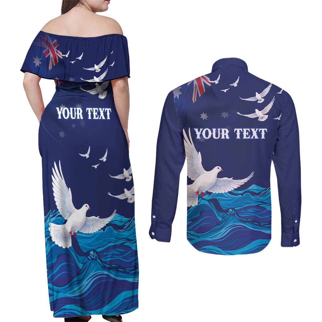 Bondi Beach Pray For Australia Personalised Couples Matching Off Shoulder Maxi Dress and Long Sleeve Button Shirt - Aussie Hoodie