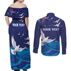 Bondi Beach Pray For Australia Personalised Couples Matching Off Shoulder Maxi Dress and Long Sleeve Button Shirt - Aussie Hoodie