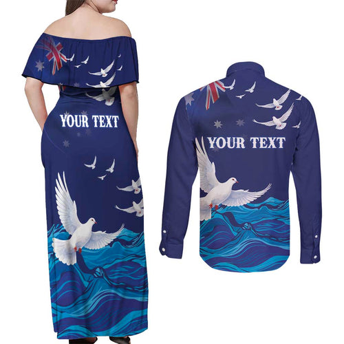 Bondi Beach Pray For Australia Personalised Couples Matching Off Shoulder Maxi Dress and Long Sleeve Button Shirt - Aussie Hoodie