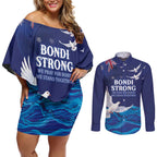 Bondi Beach Pray For Australia Personalised Couples Matching Off Shoulder Short Dress and Long Sleeve Button Shirt - Aussie Hoodie