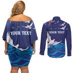 Bondi Beach Pray For Australia Personalised Couples Matching Off Shoulder Short Dress and Long Sleeve Button Shirt - Aussie Hoodie