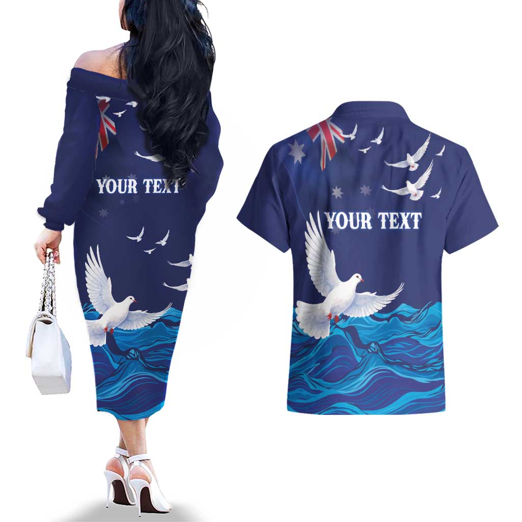 Bondi Beach Pray For Australia Personalised Couples Matching Off The Shoulder Long Sleeve Dress and Hawaiian Shirt - Aussie Hoodie