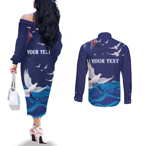 Bondi Beach Pray For Australia Personalised Couples Matching Off The Shoulder Long Sleeve Dress and Long Sleeve Button Shirt - Aussie Hoodie