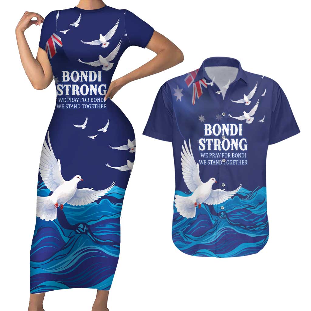 Bondi Beach Pray For Australia Personalised Couples Matching Short Sleeve Bodycon Dress and Hawaiian Shirt - Aussie Hoodie