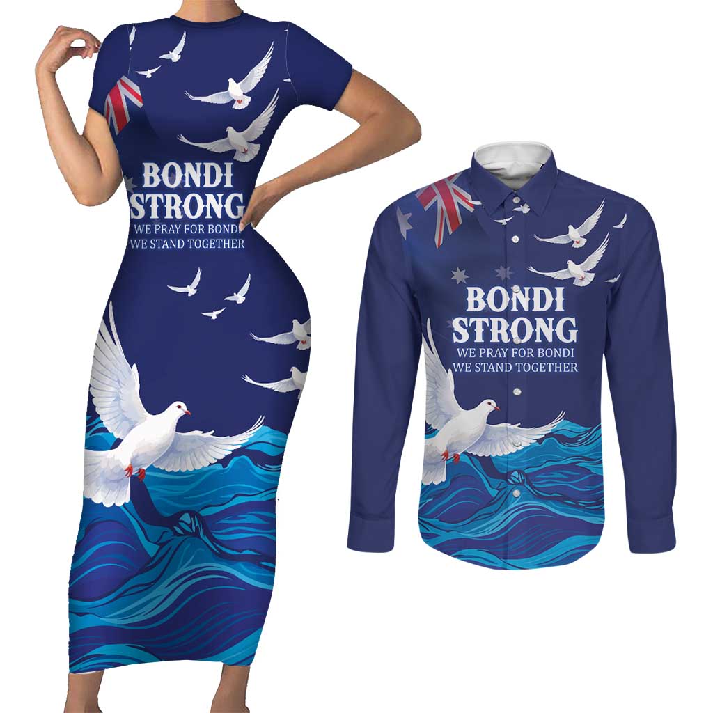 Bondi Beach Pray For Australia Personalised Couples Matching Short Sleeve Bodycon Dress and Long Sleeve Button Shirt - Aussie Hoodie