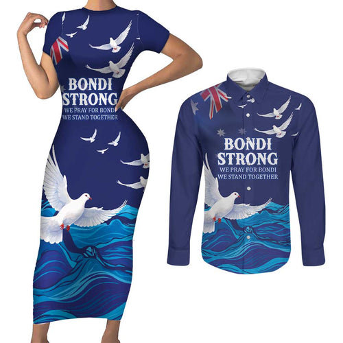 Bondi Beach Pray For Australia Personalised Couples Matching Short Sleeve Bodycon Dress and Long Sleeve Button Shirt - Aussie Hoodie