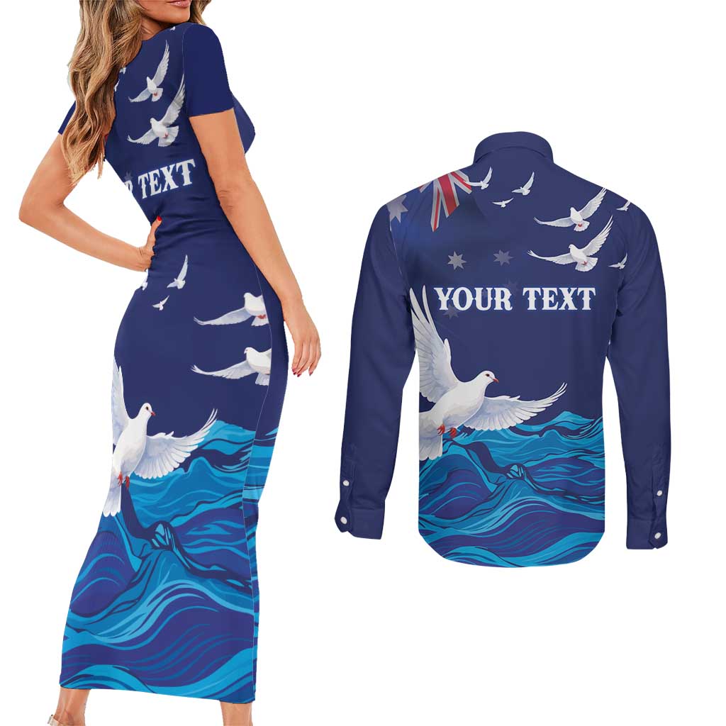 Bondi Beach Pray For Australia Personalised Couples Matching Short Sleeve Bodycon Dress and Long Sleeve Button Shirt - Aussie Hoodie
