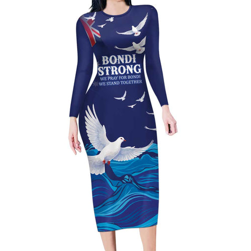 Bondi Beach Pray For Australia Personalised Family Matching Long Sleeve Bodycon Dress and Hawaiian Shirt - Aussie Hoodie