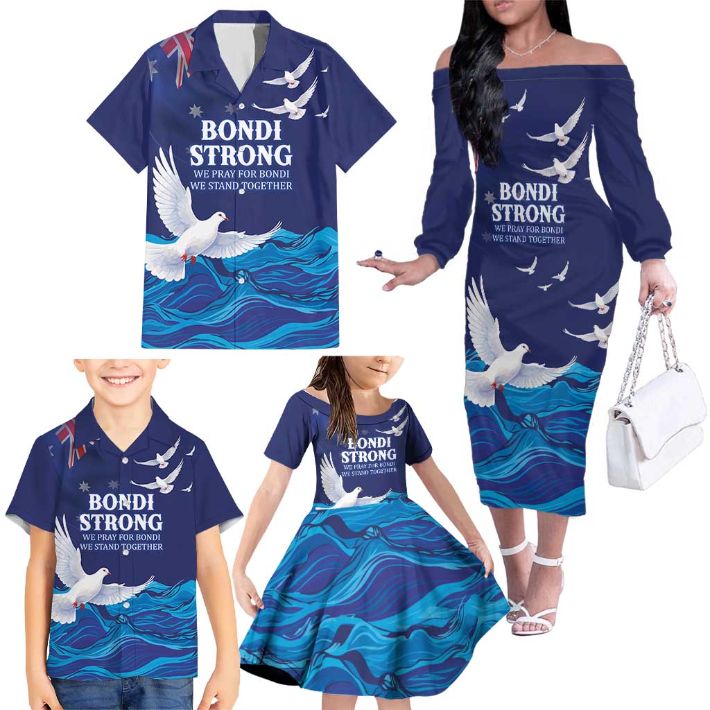 Bondi Beach Pray For Australia Personalised Family Matching Off The Shoulder Long Sleeve Dress and Hawaiian Shirt - Aussie Hoodie