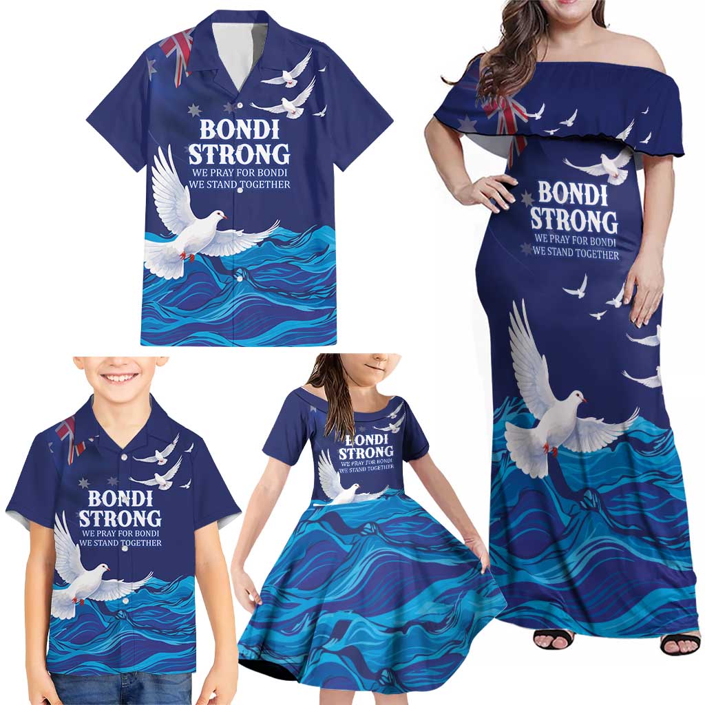Bondi Beach Pray For Australia Personalised Family Matching Off Shoulder Maxi Dress and Hawaiian Shirt - Aussie Hoodie
