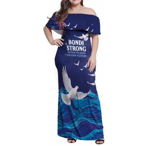 Bondi Beach Pray For Australia Personalised Family Matching Off Shoulder Maxi Dress and Hawaiian Shirt - Aussie Hoodie
