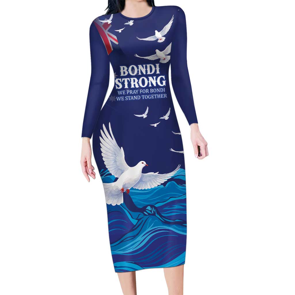 Bondi Beach Pray For Australia Personalised Long Sleeve Bodycon Dress - Aussie Hoodie