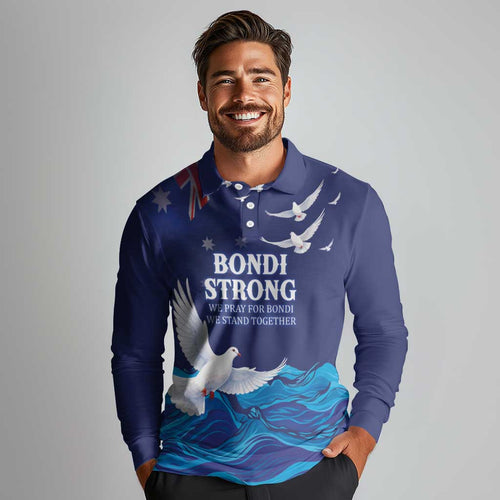 Bondi Beach Pray For Australia Personalised Long Sleeve Polo Shirt - Aussie Hoodie