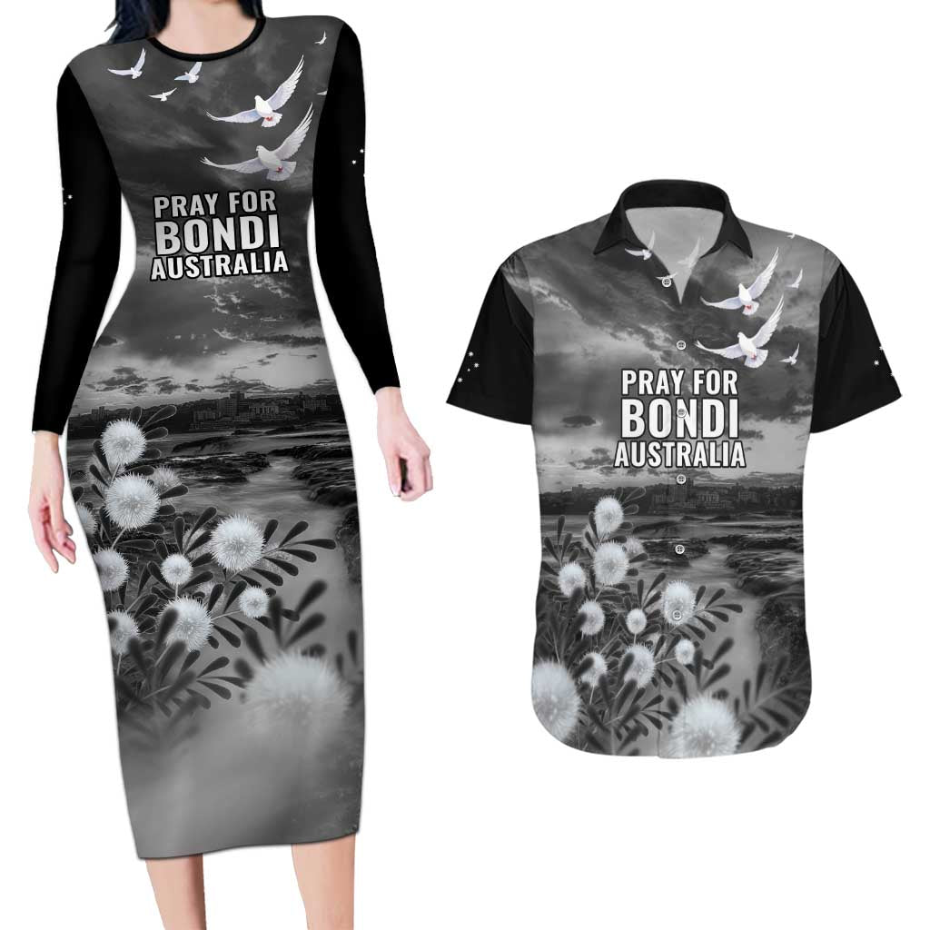 Bondi Beach Sydney Personalised Couples Matching Long Sleeve Bodycon Dress and Hawaiian Shirt Pray For Bondi Australia - Aussie Hoodie