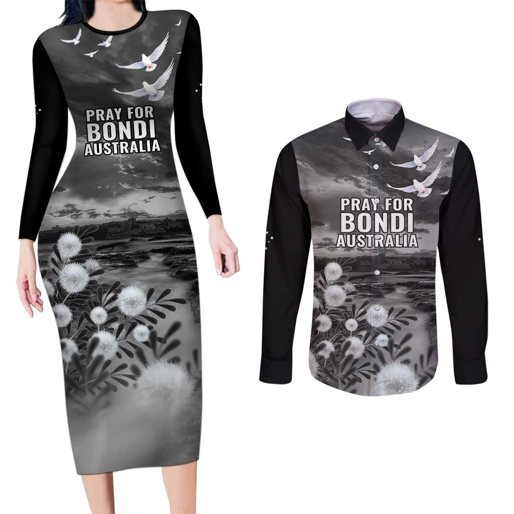 Bondi Beach Sydney Personalised Couples Matching Long Sleeve Bodycon Dress and Long Sleeve Button Shirt Pray For Bondi Australia - Aussie Hoodie