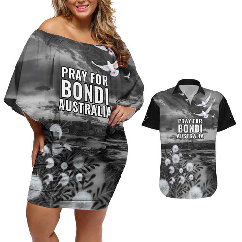 Bondi Beach Sydney Personalised Couples Matching Off Shoulder Short Dress and Hawaiian Shirt Pray For Bondi Australia - Aussie Hoodie