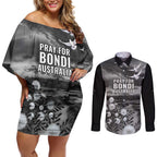 Bondi Beach Sydney Personalised Couples Matching Off Shoulder Short Dress and Long Sleeve Button Shirt Pray For Bondi Australia - Aussie Hoodie
