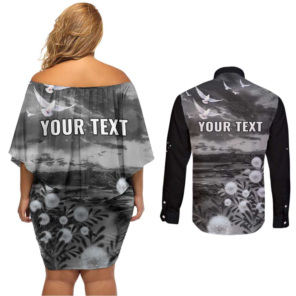 Bondi Beach Sydney Personalised Couples Matching Off Shoulder Short Dress and Long Sleeve Button Shirt Pray For Bondi Australia - Aussie Hoodie
