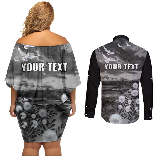 Bondi Beach Sydney Personalised Couples Matching Off Shoulder Short Dress and Long Sleeve Button Shirt Pray For Bondi Australia - Aussie Hoodie