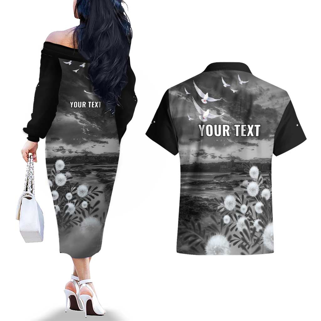Bondi Beach Sydney Personalised Couples Matching Off The Shoulder Long Sleeve Dress and Hawaiian Shirt Pray For Bondi Australia - Aussie Hoodie