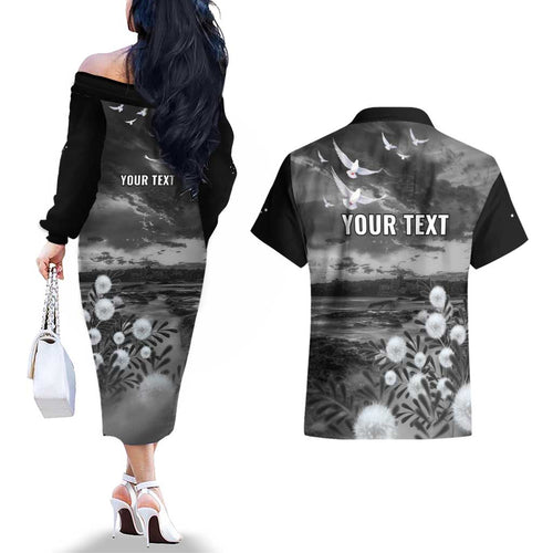 Bondi Beach Sydney Personalised Couples Matching Off The Shoulder Long Sleeve Dress and Hawaiian Shirt Pray For Bondi Australia - Aussie Hoodie