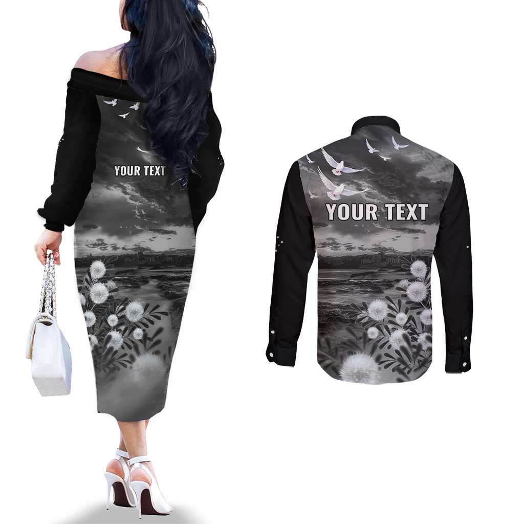 Bondi Beach Sydney Personalised Couples Matching Off The Shoulder Long Sleeve Dress and Long Sleeve Button Shirt Pray For Bondi Australia - Aussie Hoodie