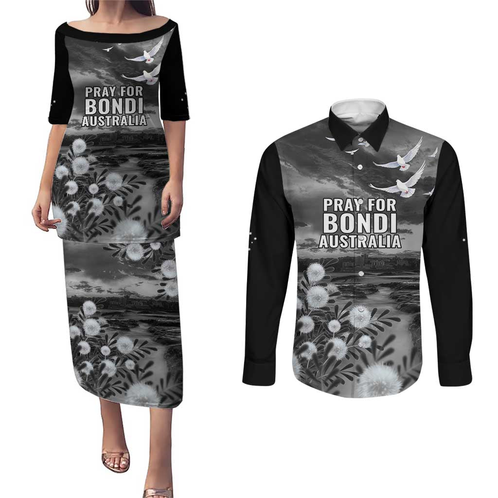 Bondi Beach Sydney Personalised Couples Matching Puletasi and Long Sleeve Button Shirt Pray For Bondi Australia - Aussie Hoodie