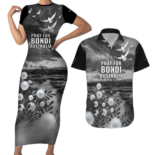 Bondi Beach Sydney Personalised Couples Matching Short Sleeve Bodycon Dress and Hawaiian Shirt Pray For Bondi Australia - Aussie Hoodie