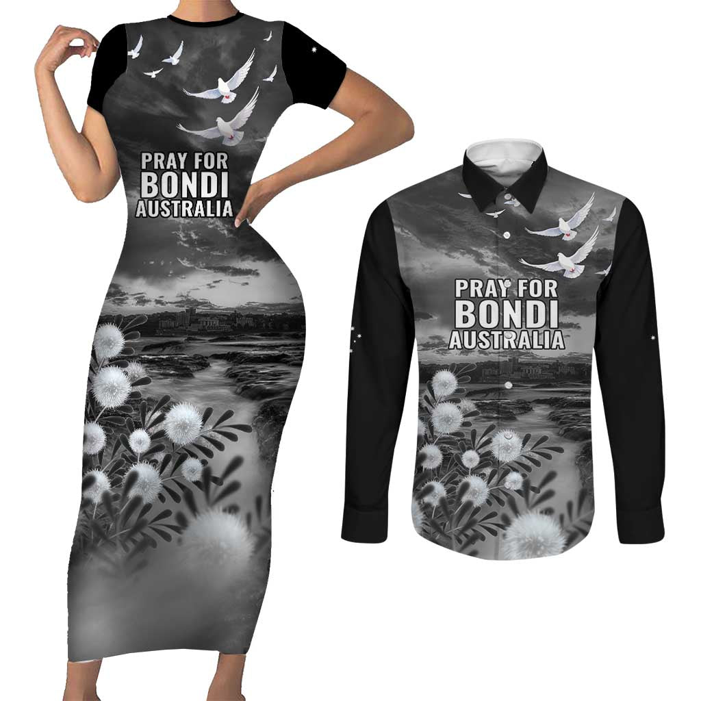 Bondi Beach Sydney Personalised Couples Matching Short Sleeve Bodycon Dress and Long Sleeve Button Shirt Pray For Bondi Australia - Aussie Hoodie
