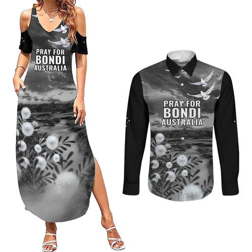 Bondi Beach Sydney Personalised Couples Matching Summer Maxi Dress and Long Sleeve Button Shirt Pray For Bondi Australia - Aussie Hoodie