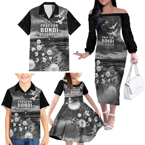 Bondi Beach Sydney Personalised Family Matching Off The Shoulder Long Sleeve Dress and Hawaiian Shirt Pray For Bondi Australia - Aussie Hoodie
