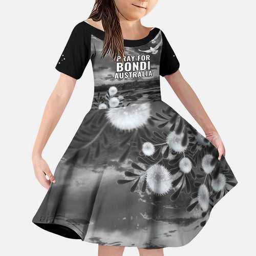 Bondi Beach Sydney Personalised Family Matching Off The Shoulder Long Sleeve Dress and Hawaiian Shirt Pray For Bondi Australia - Aussie Hoodie