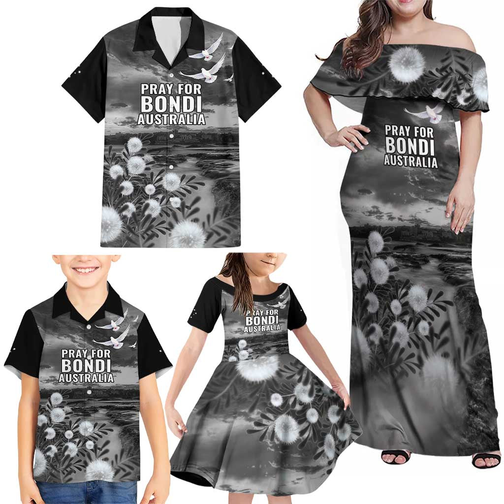Bondi Beach Sydney Personalised Family Matching Off Shoulder Maxi Dress and Hawaiian Shirt Pray For Bondi Australia - Aussie Hoodie
