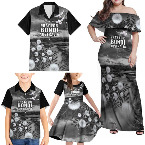 Bondi Beach Sydney Personalised Family Matching Off Shoulder Maxi Dress and Hawaiian Shirt Pray For Bondi Australia - Aussie Hoodie