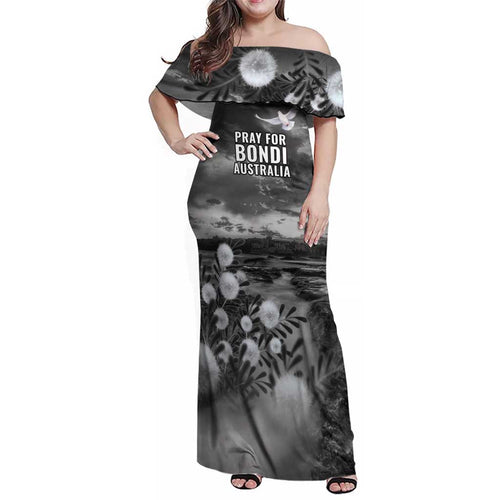 Bondi Beach Sydney Personalised Family Matching Off Shoulder Maxi Dress and Hawaiian Shirt Pray For Bondi Australia - Aussie Hoodie