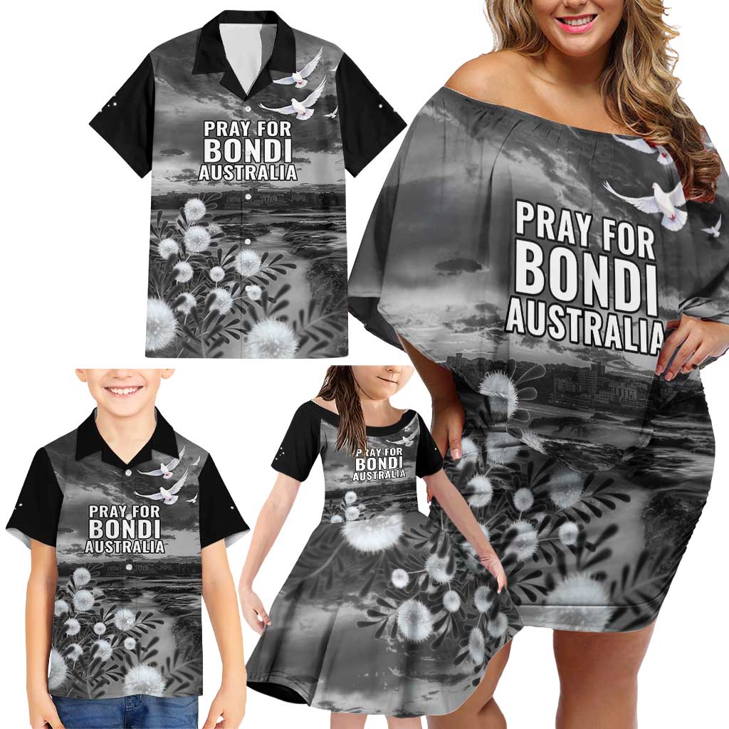 Bondi Beach Sydney Personalised Family Matching Off Shoulder Short Dress and Hawaiian Shirt Pray For Bondi Australia - Aussie Hoodie
