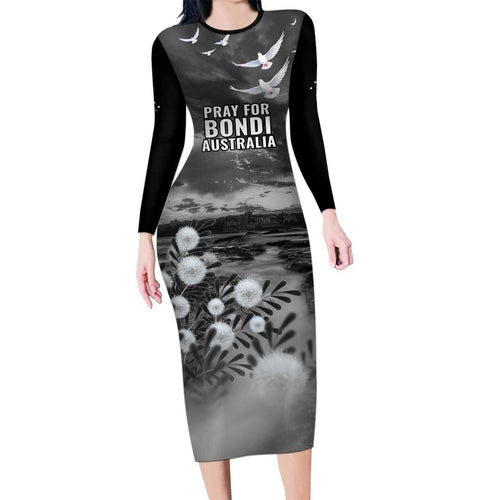Bondi Beach Sydney Personalised Long Sleeve Bodycon Dress Pray For Bondi Australia - Aussie Hoodie