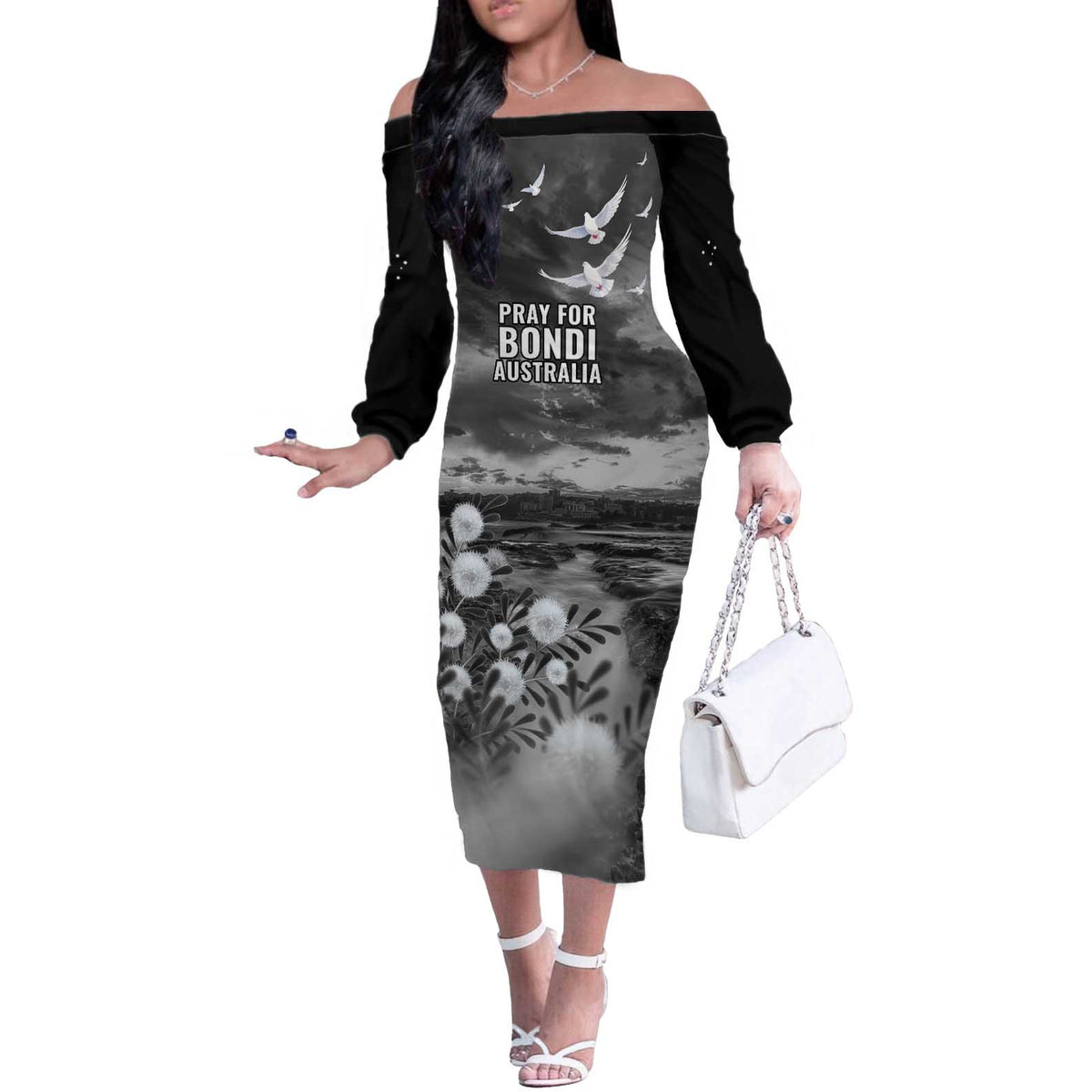 Bondi Beach Sydney Personalised Off The Shoulder Long Sleeve Dress Pray For Bondi Australia - Aussie Hoodie