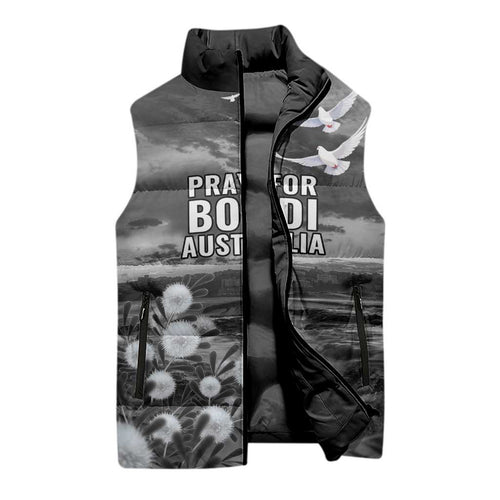 Bondi Beach Sydney Personalised Sleeveless Puffer Jacket Pray For Bondi Australia - Aussie Hoodie