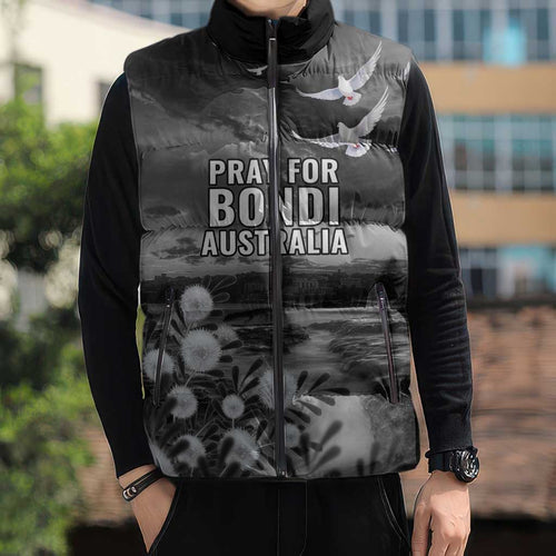 Bondi Beach Sydney Personalised Sleeveless Puffer Jacket Pray For Bondi Australia - Aussie Hoodie