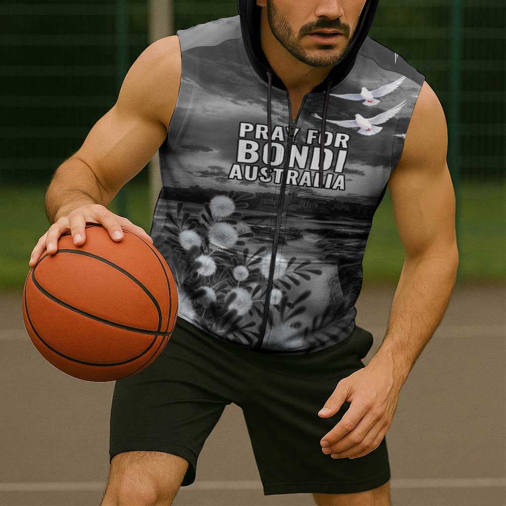 Bondi Beach Sydney Personalised Sleeveless Zip Hoodie Pray For Bondi Australia - Aussie Hoodie