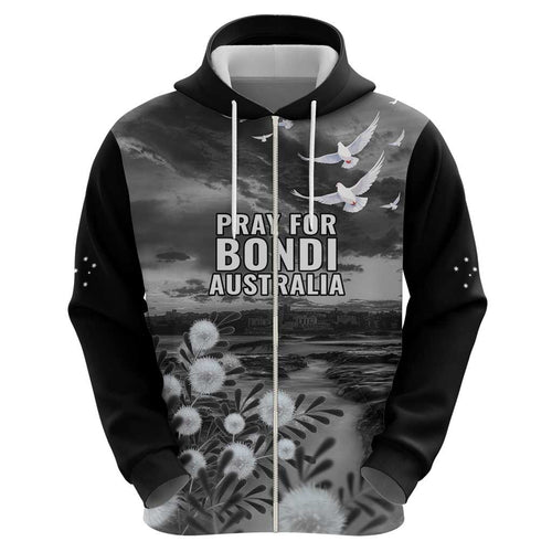 Bondi Beach Sydney Personalised Zip Hoodie Pray For Bondi Australia - Aussie Hoodie