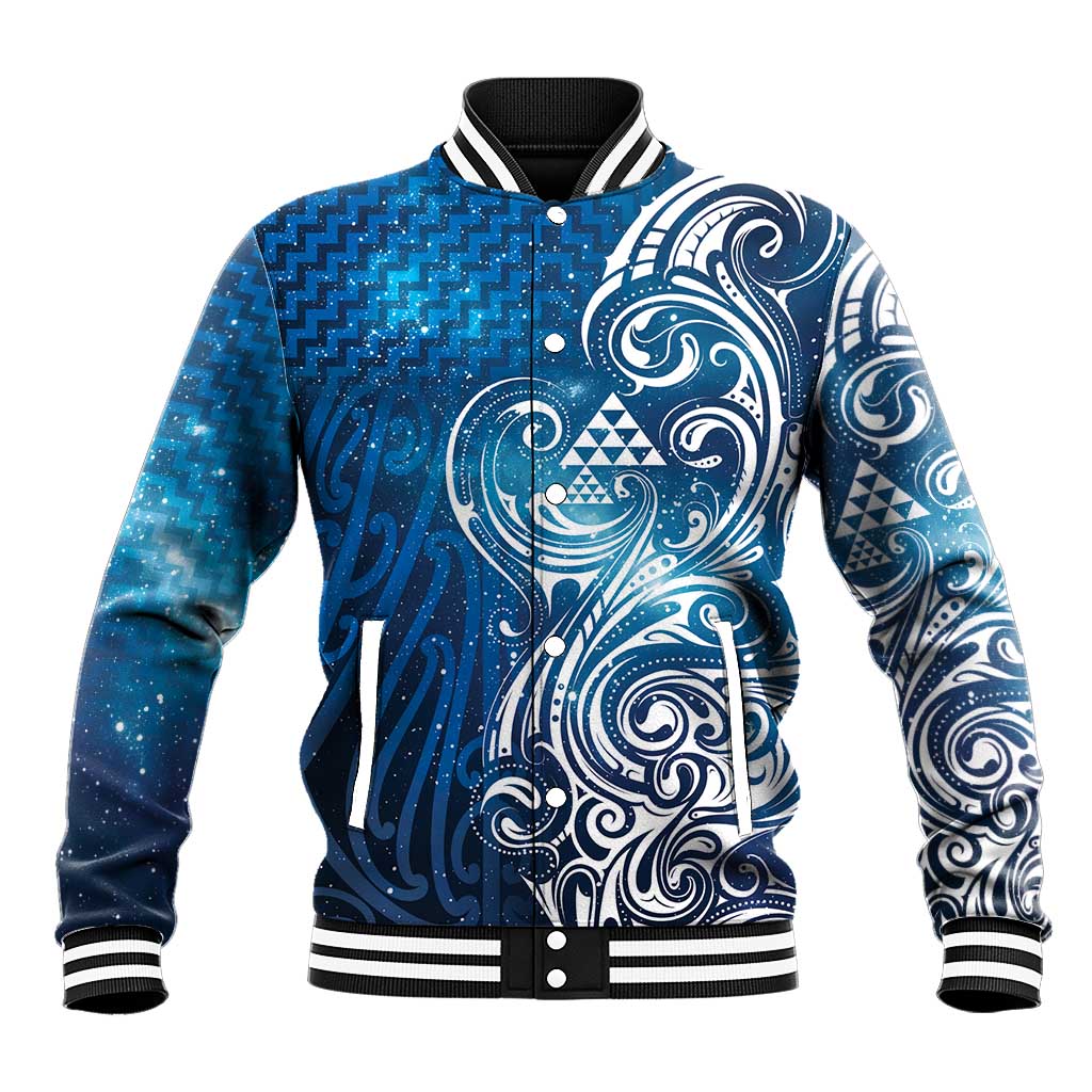 Matariki Galaxy Baseball Jacket Maori Taniko Pattern