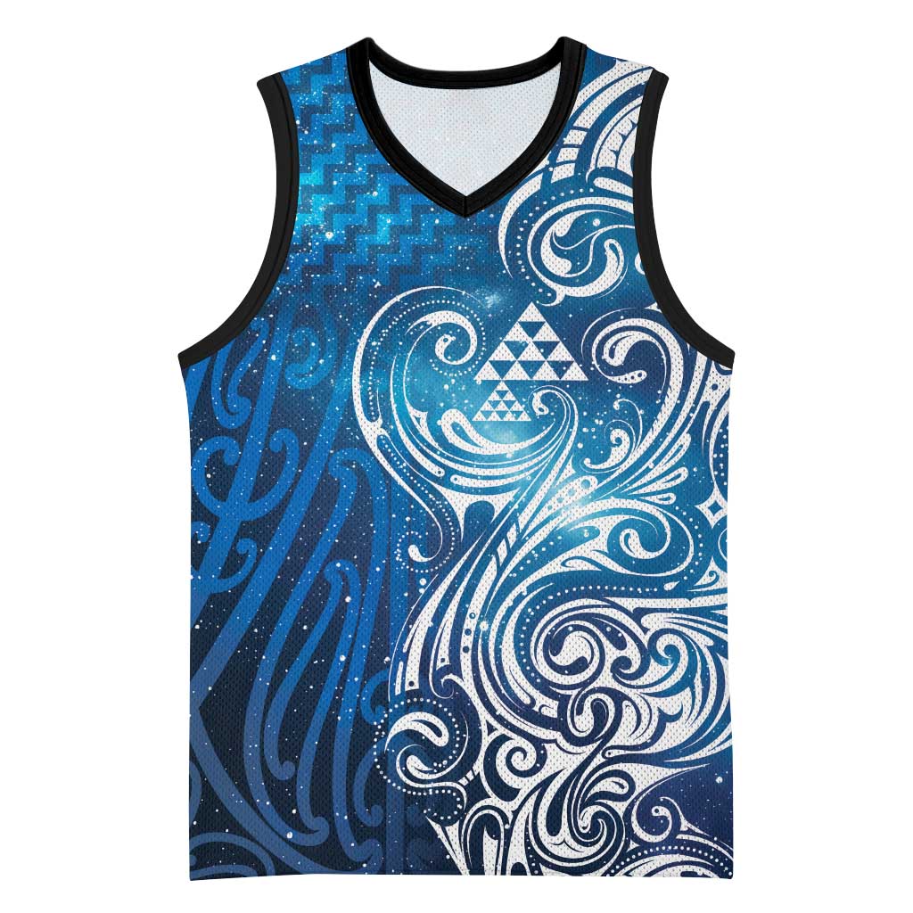 Matariki Galaxy Basketball Jersey Maori Taniko Pattern