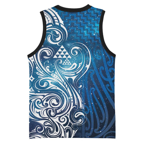 Matariki Galaxy Basketball Jersey Maori Taniko Pattern