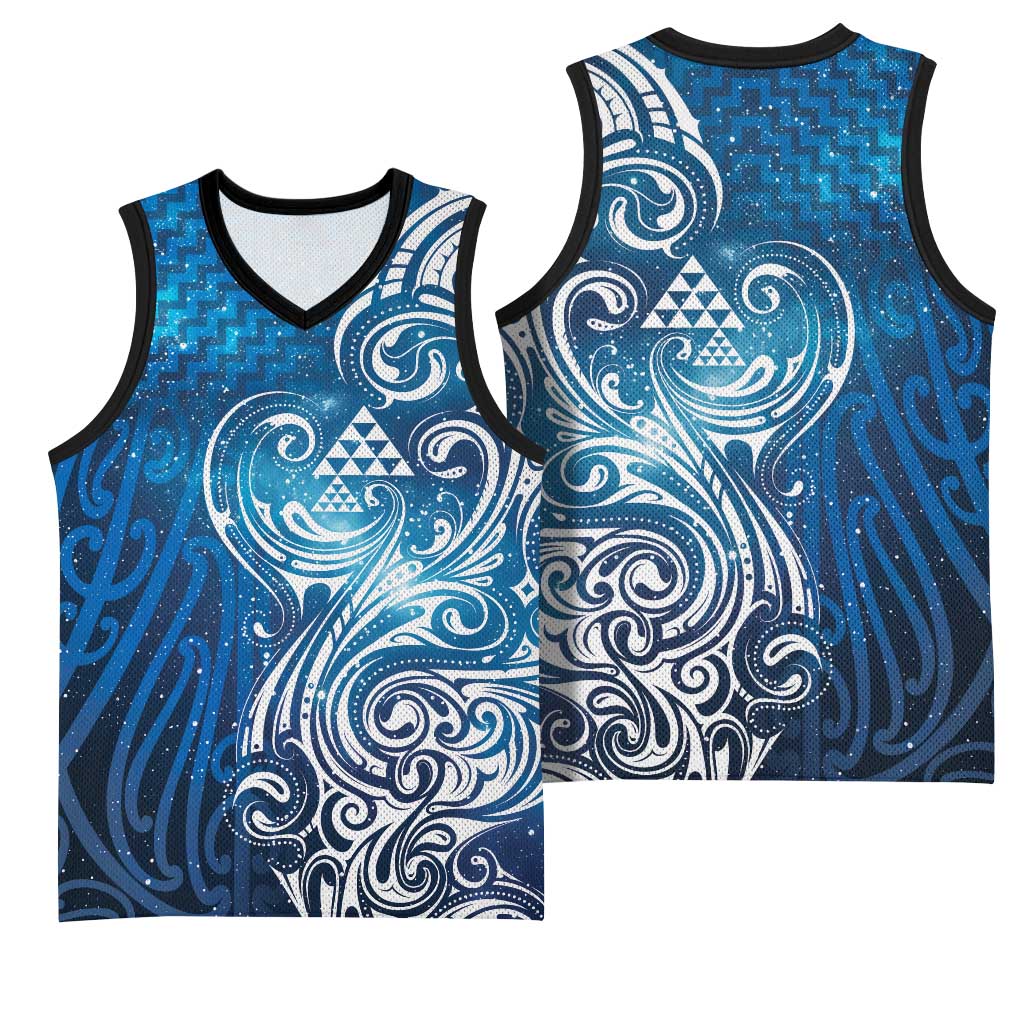 Matariki Galaxy Basketball Jersey Maori Taniko Pattern