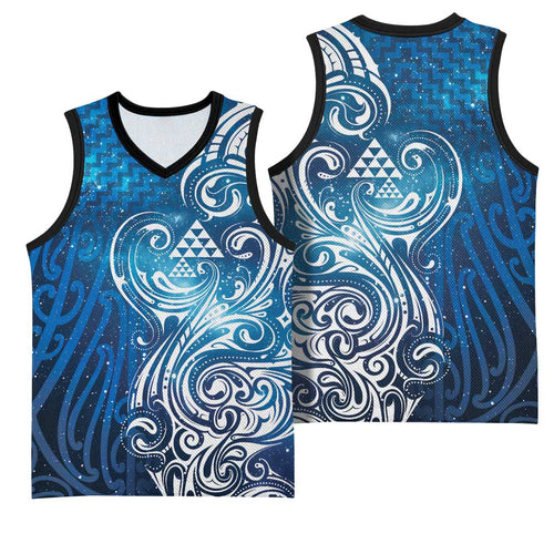 Matariki Galaxy Basketball Jersey Maori Taniko Pattern