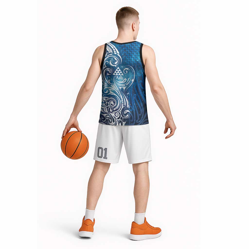 Matariki Galaxy Basketball Jersey Maori Taniko Pattern