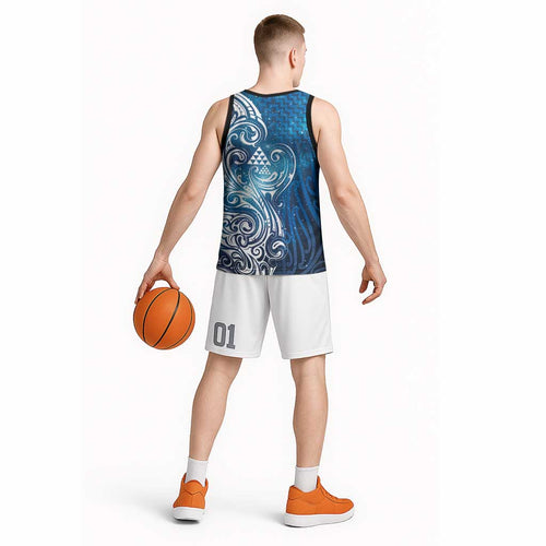 Matariki Galaxy Basketball Jersey Maori Taniko Pattern