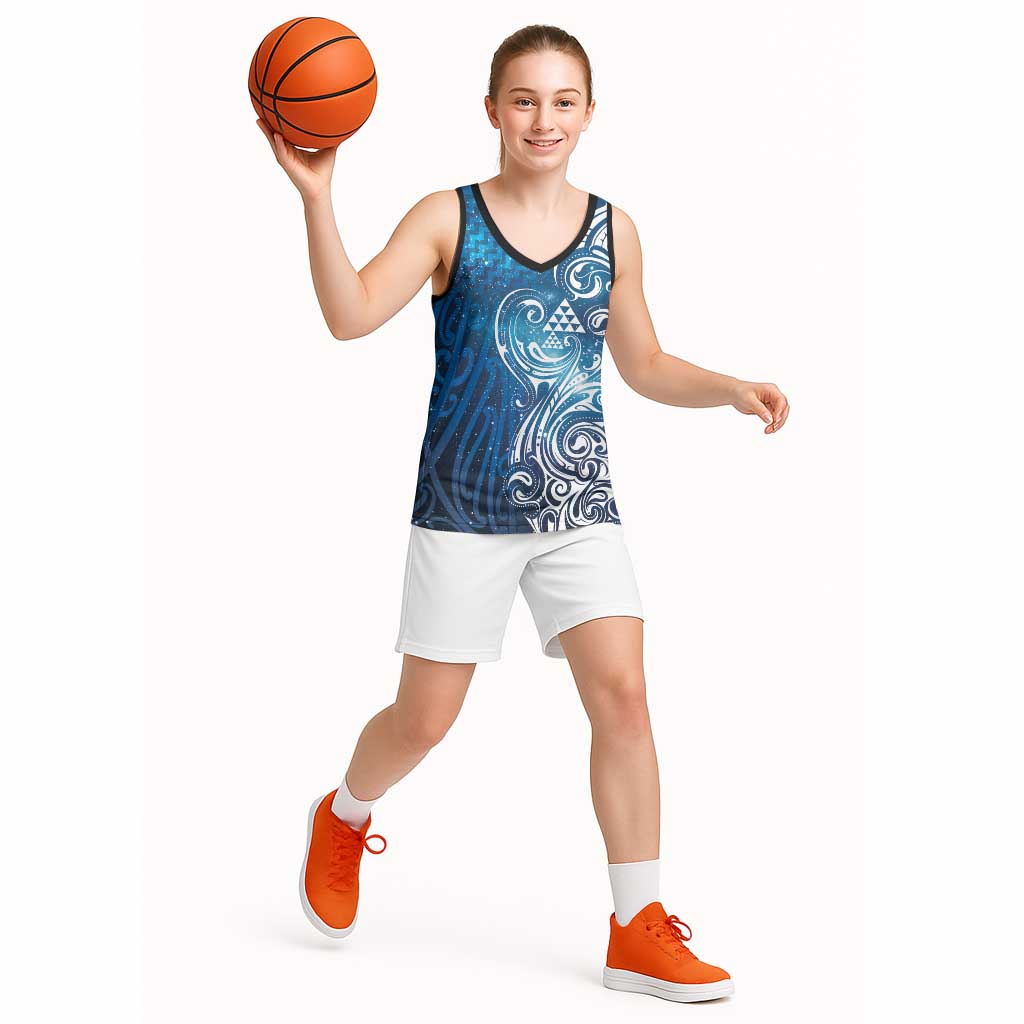 Matariki Galaxy Basketball Jersey Maori Taniko Pattern